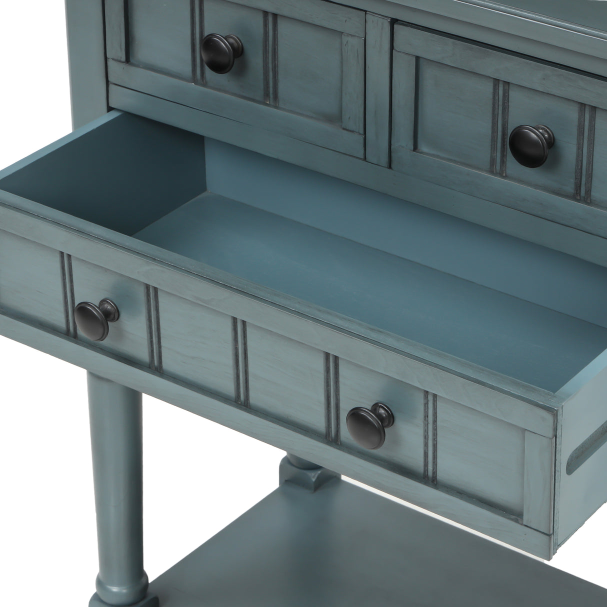 TREXM Narrow Console Table, Slim Sofa Table with Three Storage Drawers and Bottom Shelf for Living Room, Easy Assembly (Navy) - V.I.P Digital Presence