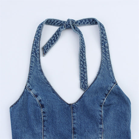 Fashionable and Sexy Halter Denim Jumpsuit for Women Style - V.I.P Digital Presence