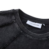 Spliced Raw Edge Short Sleeve T-Shirt Unique Design Hip Hop Men's Washed Vintage Casual Tee - V.I.P Digital Presence