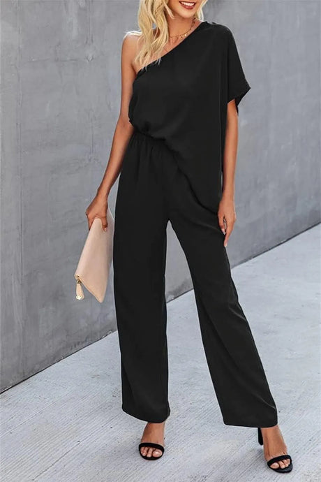 Single Shoulder Short Sleeve Jumpsuit - V.I.P Digital Presence