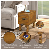 Solid wood end table, rectangular 23.6 inch narrow edge table with drawers, vintage bedside table， Antique Brown - V.I.P Digital Presence