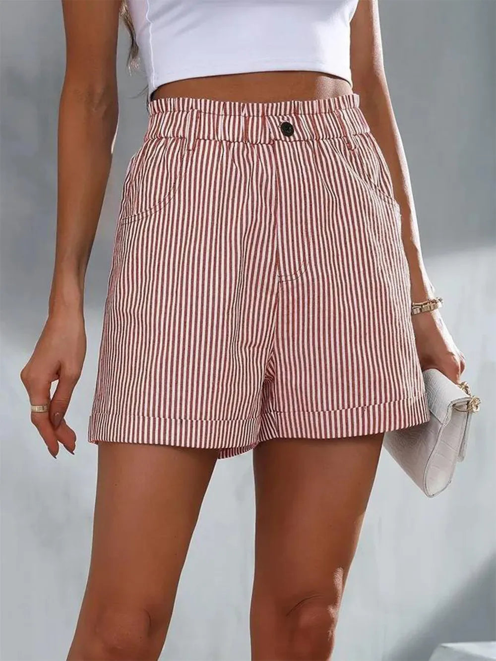 High Waist Striped Shorts - V.I.P Digital Presence