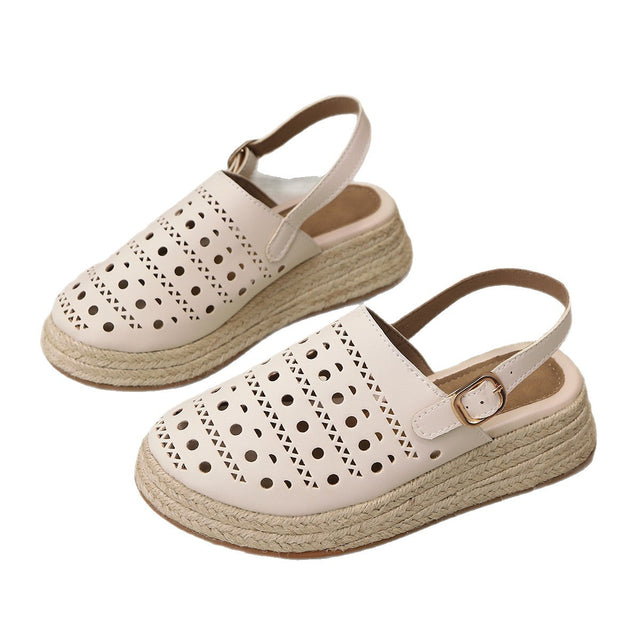 Baotou sandals women's thick soled sloping heel retro hemp rope hollowed out women's sandals - V.I.P Digital Presence