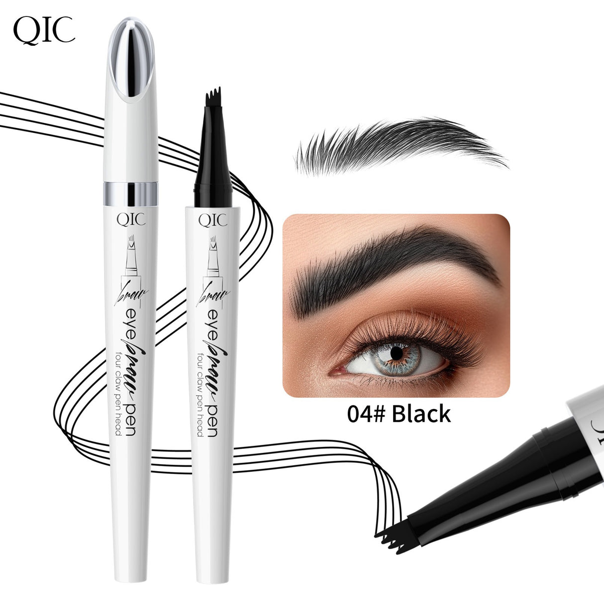 QIC ceramic white liquid four-claw eyebrow pencil wild eyebrow waterproof non-smudge four-head forked eyebrow pencil - V.I.P Digital Presence