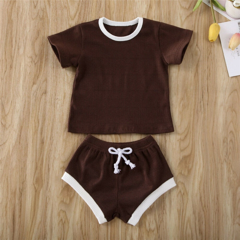 2020 Toddler Baby Boys Girls Summer Clothing Newborn Kids Baby Girls Ribbed Knitted Short Sleeve T-shirts+Shorts Tracksuits Sets - V.I.P Digital Presence