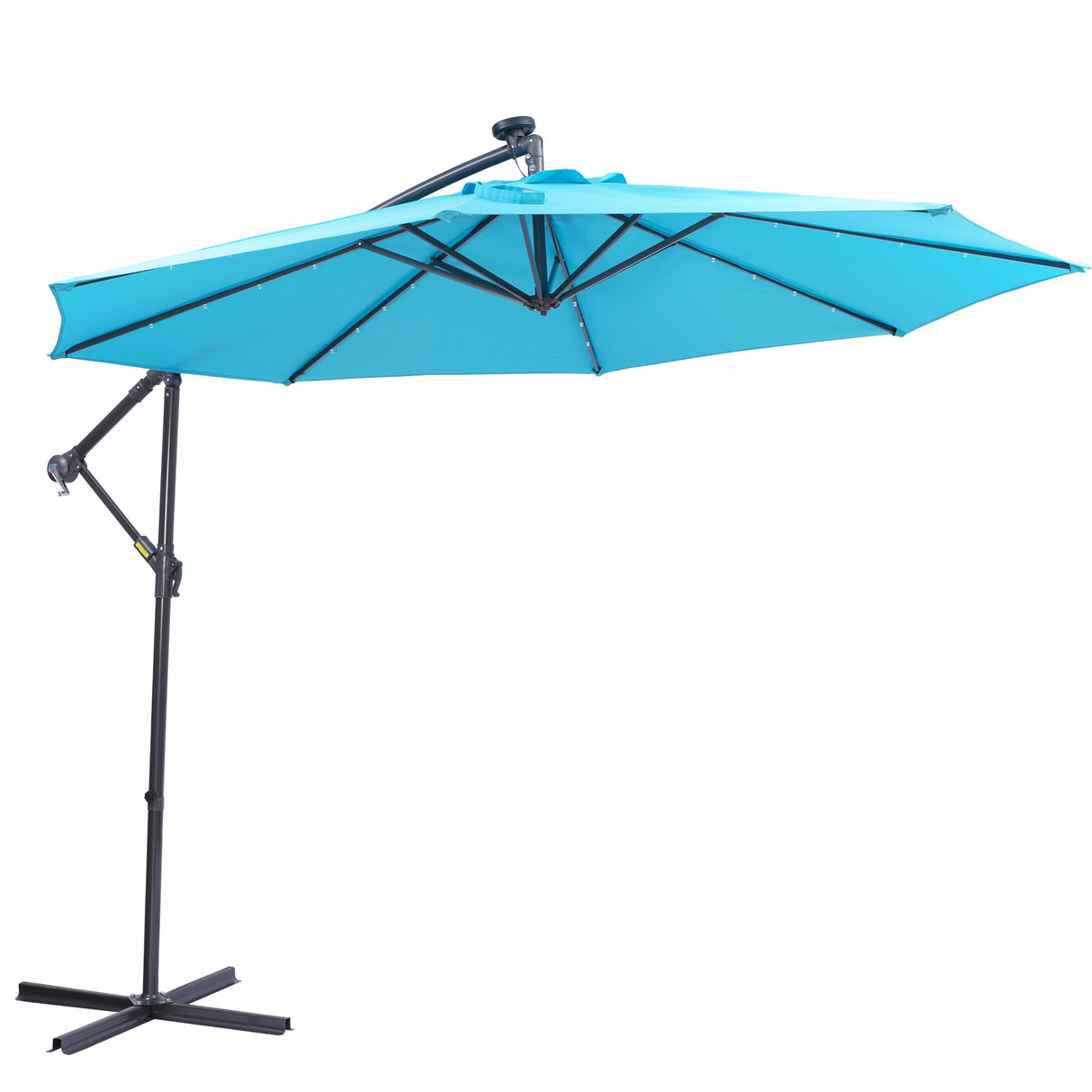 10 FT Solar LED Patio Outdoor Umbrella Hanging Cantilever Umbrella Offset Umbrella Easy Open Adustment with 32 LED Lights - V.I.P Digital Presence