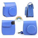 Estuche de cuero sintético para cámara Fujifilm Instax Mini 8 Mini 9, color negro, con correa para el hombro y cubierta de cristal transparente. 