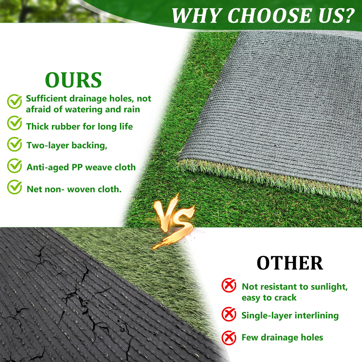 4FTX6FT outdoor artificial grass running blanket, thick and realistic fake grass roll with a pile height of 1.38 inches - V.I.P Digital Presence