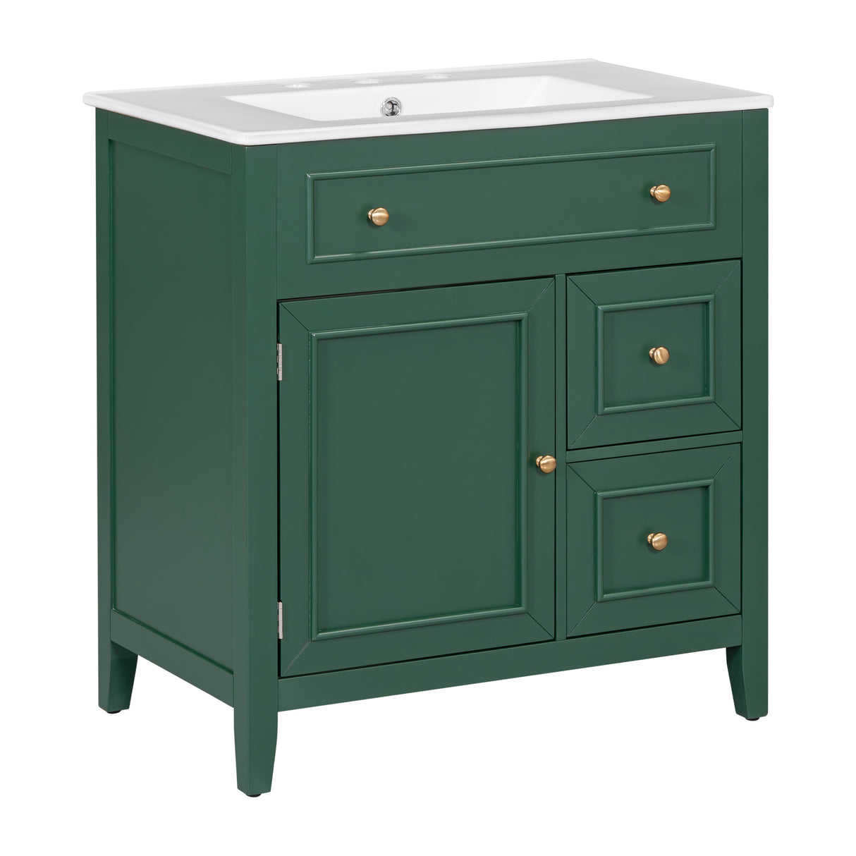 30" Bathroom Vanity with Sink Top, Bathroom Vanity Cabinet with Door and Two Drawers, Solid Wood Frame, One Package, Green - V.I.P Digital Presence