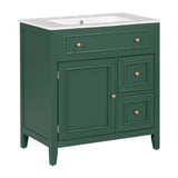 30" Bathroom Vanity with Sink Top, Bathroom Vanity Cabinet with Door and Two Drawers, Solid Wood Frame, One Package, Green - V.I.P Digital Presence