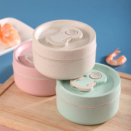 Sealed portable wheat straw insulated lunch box lunch box can be heated in microwave 650ml round lunch box - V.I.P Digital Presence