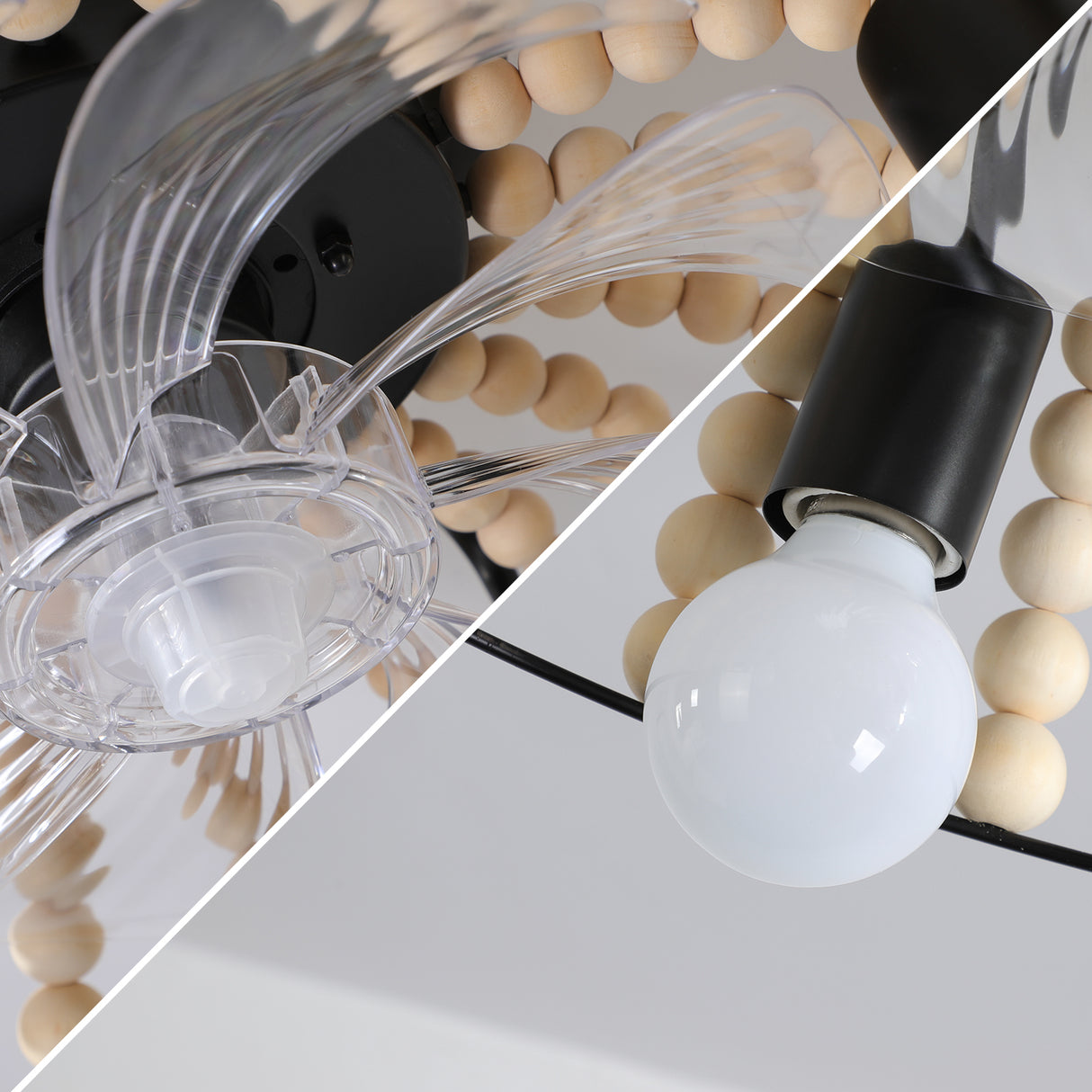 Beaded Fan lamp Wood Beaded Chandelier Oak White - V.I.P Digital Presence