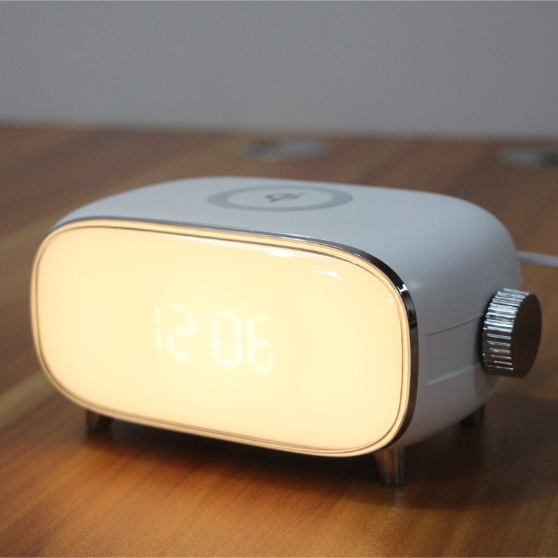 Creative wake-up alarm clock with QI wireless charging stylish atmosphere light clock sunset sleep night light table lamp - V.I.P Digital Presence