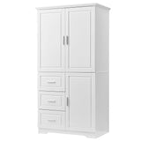 Tall and Wide Storage Cabinet with Doors for Bathroom/Office, Three Drawers, White - V.I.P Digital Presence