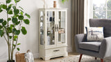 Light colored glass cabinet Curio display cabinet with adjustable glass frame, 2 doors and 1 drawer, including white light bulbs - V.I.P Digital Presence