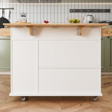 44 Inch Kitchen Island Cart with Solid Wood Top, Wine Storage, Spice Rack, Towel Rack, Wine Glass Holder White & Oak - V.I.P Digital Presence