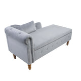 Grey Chaise Lounge Indoor Velvet Lounge Chair for Bedroom with Storage & Pillow Modern Upholstered Rolled Arm Chase Lounge - V.I.P Digital Presence