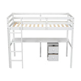 Twin Loft Wood Bed with Under-bed, Built-in Desk, a Storage Cabinet of 2 Drawers, Guardrails, Ladder,White - V.I.P Digital Presence