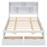 Queen Size Platform Bed with Storage Headboard and 2 Drawers, White - V.I.P Digital Presence