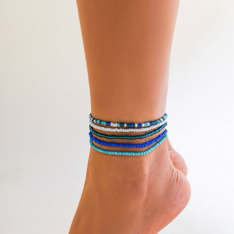 Melad color summer beach rice bead ankle chain Anklet multi-layer stacking versatile ankle chain - V.I.P Digital Presence
