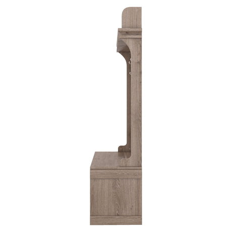 Hall tree with storage desk, entrance desk with drawers and 5 hooks, display rack,Oak - V.I.P Digital Presence