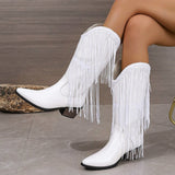Women Vintage Chunky Heel Wrinkled Slip-on V-Opening Western Cowboy Boots - V.I.P Digital Presence