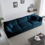 Mid-Century Modern Couch 3-Seater Sofa with 2 Armrest Pillows and 3 Toss Pillows, Couch for Living Room Blue Chenille - V.I.P Digital Presence