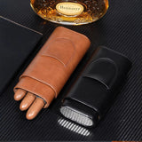 Two end hardware leather cigar box portable cedar wood 3-pack cigar moisturizing box protective cover cigar leather cover - V.I.P Digital Presence