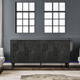 Carved Flower Door Large Storage Cabinet With Metal Handle Suitable For Living Room, Kitchen, Entryway(BLACK) - V.I.P Digital Presence