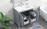 30" Bathroom Vanity with Sink, Multi-functional Bathroom Cabinet with Doors and Drawers, Solid Frame and MDF Board, Grey - V.I.P Digital Presence