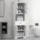 Tall Bathroom Cabinet with Four Doors, Large Storage Space Open Shelve, Upper Storage Cabinet, Whit - V.I.P Digital Presence