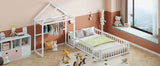 Wooden Full Size Children's Bed with Detachable Headboard and Integrated Clothes Drying Rack, White - V.I.P Digital Presence