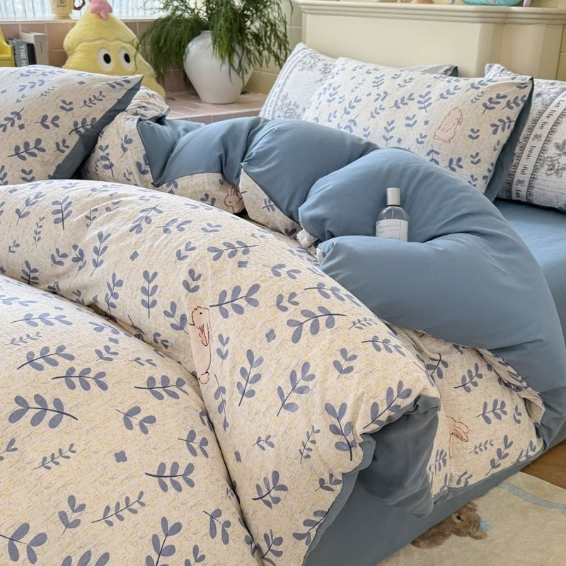 Double Gauze Four-Piece Set Jacquard Small Bamboo Cotton Three-Piece Set Student Dormitory INS Fresh Floral Bedding - V.I.P Digital Presence
