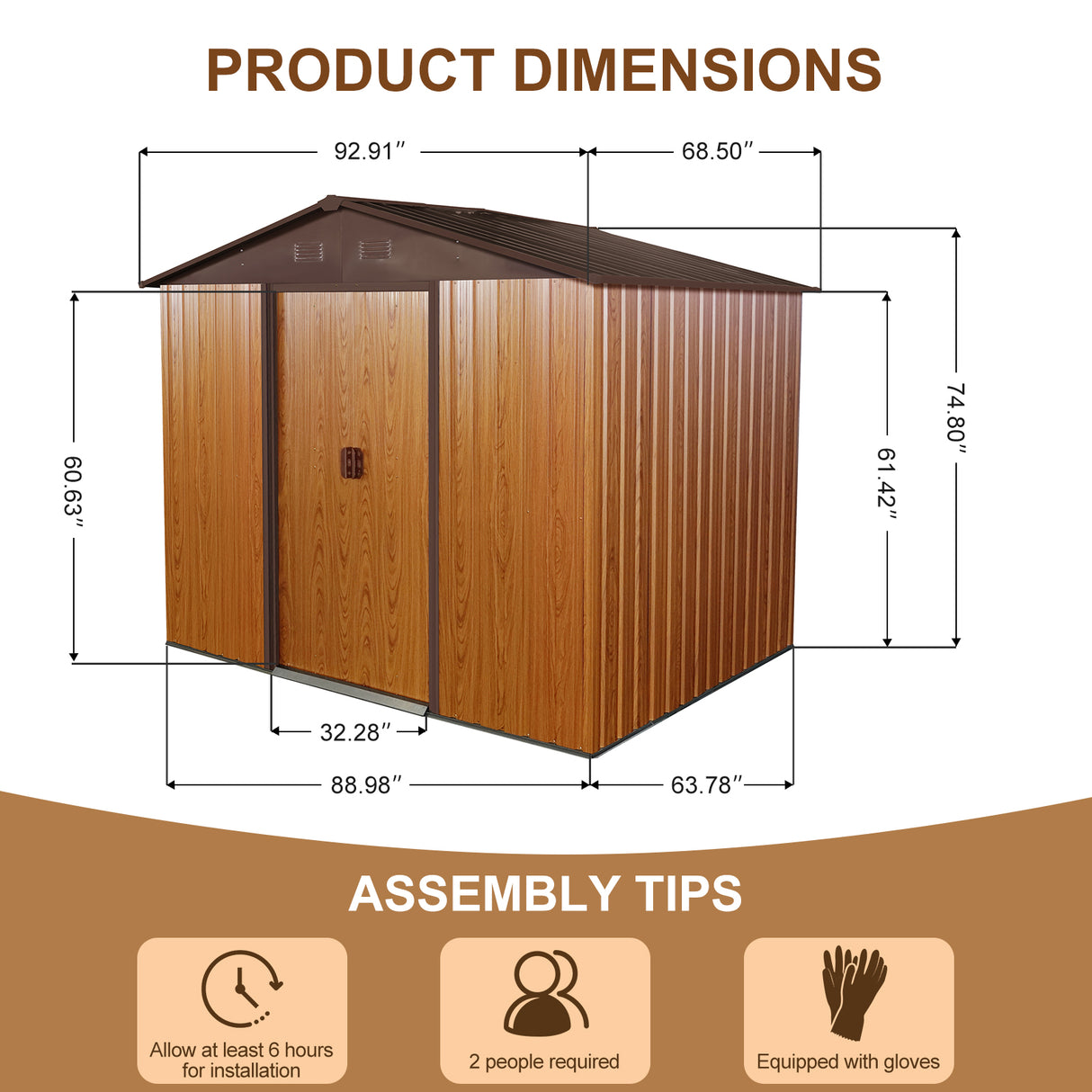 8ft x 6ft Outdoor Metal Storage Shed with Floor Base Coffee(W540S00014) - V.I.P Digital Presence