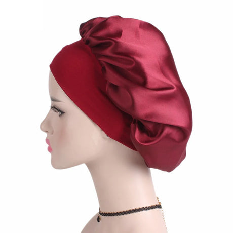 1pc Adjust Solid Satin Bonnet Hair Styling Cap Long Hair Care Women Night Sleep Hat Silk Head Wrap Shower Cap Hair Styling Tools - V.I.P Digital Presence