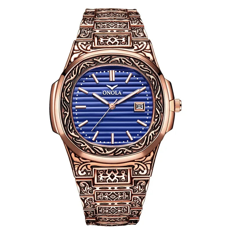 Fashion quartz watch men Brand ONOLA luxury Retro golden stainless steel watch men gold mens watch reloj hombre - V.I.P Digital Presence