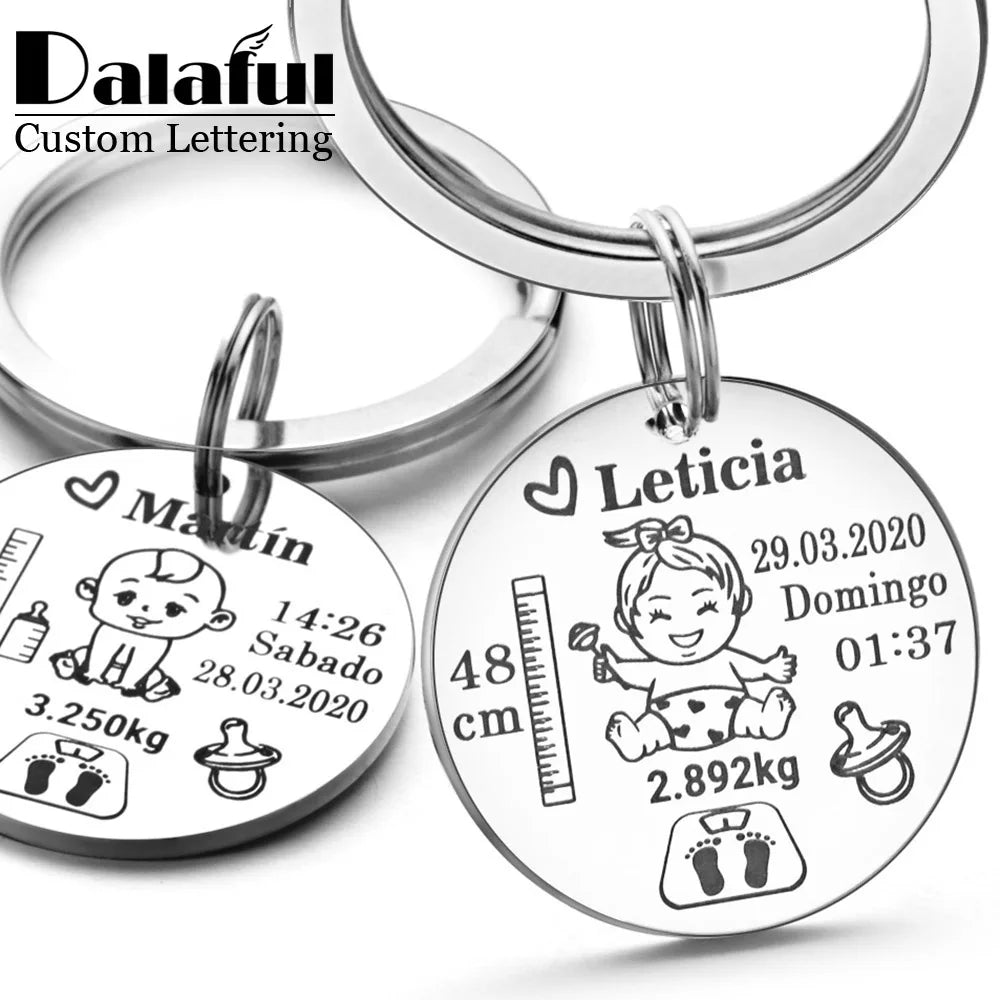 Lovely Personalized Baby Boys Girls Keychain  Name Birth Weight Height For Newborn Commemorate New Mom Dad Gift Keyring P026_C - V.I.P Digital Presence