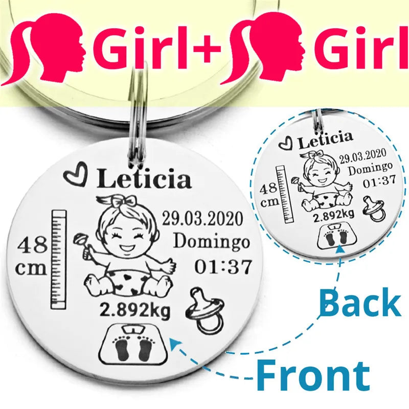 Lovely Personalized Baby Boys Girls Keychain  Name Birth Weight Height For Newborn Commemorate New Mom Dad Gift Keyring P026_C - V.I.P Digital Presence