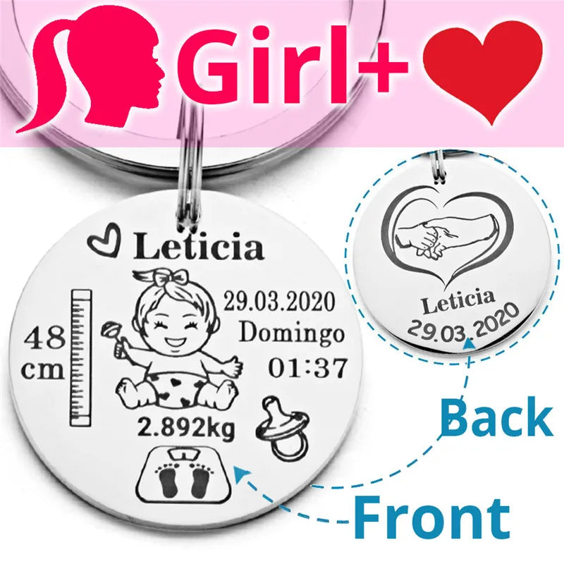 Lovely Personalized Baby Boys Girls Keychain  Name Birth Weight Height For Newborn Commemorate New Mom Dad Gift Keyring P026_C - V.I.P Digital Presence