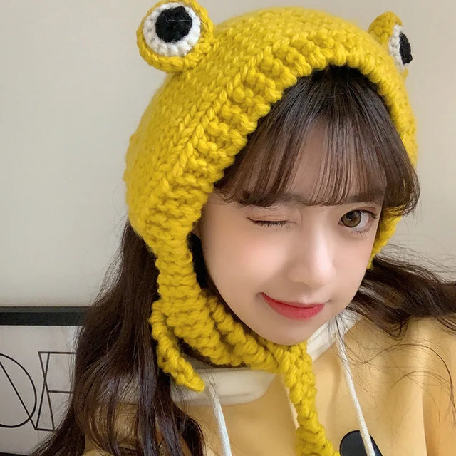 Winter Skullies Cute Women Frog Hat Crochet Knitted Hat Costume Beanie Hats Cap Women Gift Hip-hop Cap Photography Prop Party - V.I.P Digital Presence