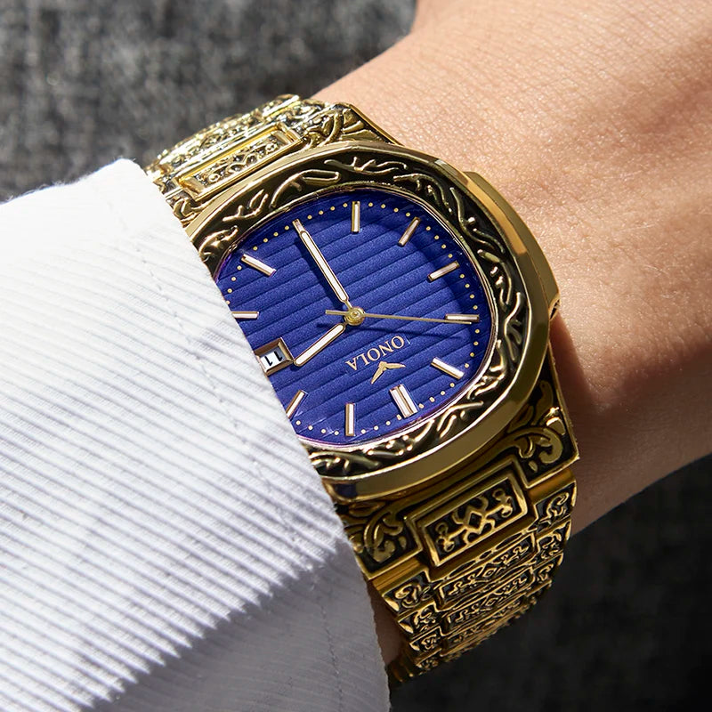 Fashion quartz watch men Brand ONOLA luxury Retro golden stainless steel watch men gold mens watch reloj hombre - V.I.P Digital Presence