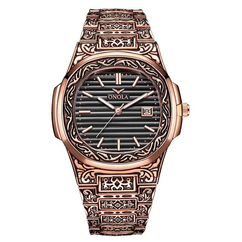 Fashion quartz watch men Brand ONOLA luxury Retro golden stainless steel watch men gold mens watch reloj hombre - V.I.P Digital Presence