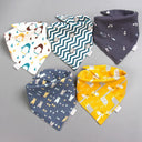 Juego de 5 baberos triangulares de algodón doble para bebé, bandana, bata de alimentación, paño para eructar, toalla para saliva. 