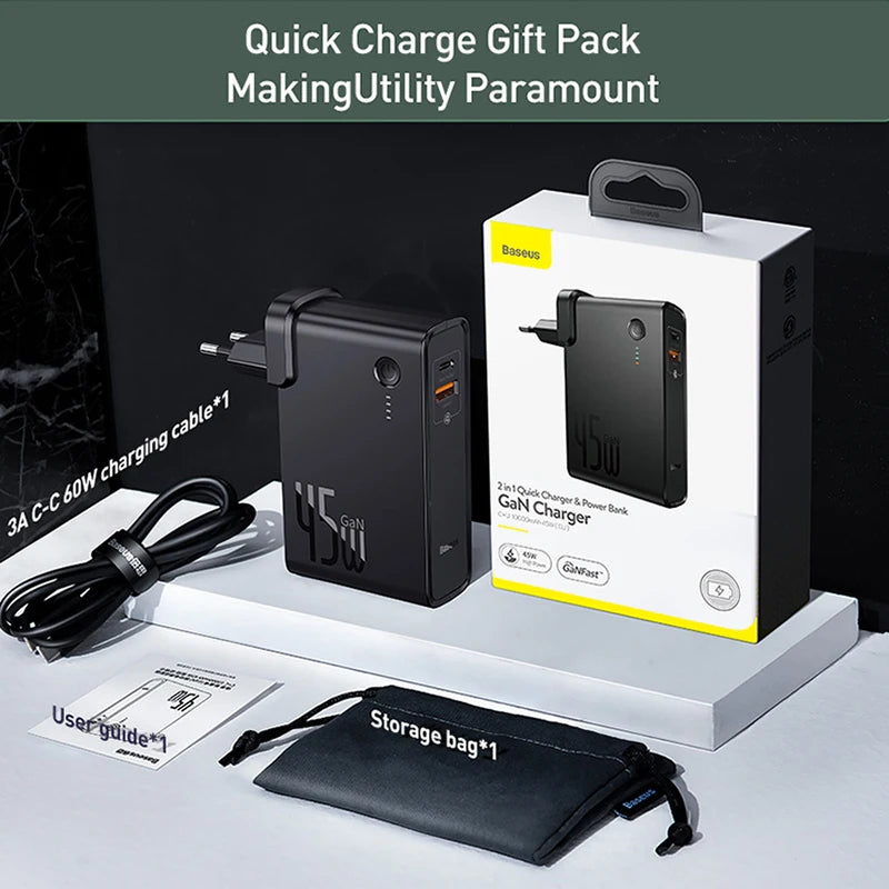 Baseus GaN Power Bank Charger 10000mAh 45W USB C PD Fast Charging 2 in 1 Charger & Battery as One ForiP 11 Pro Laptop ForXiaomi - V.I.P Digital Presence