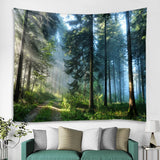 Hermoso tapiz de pared grande con estampado de bosque natural, decoración artística de pared 