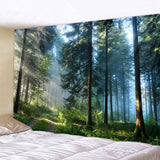 Hermoso tapiz de pared grande con estampado de bosque natural, decoración artística de pared 