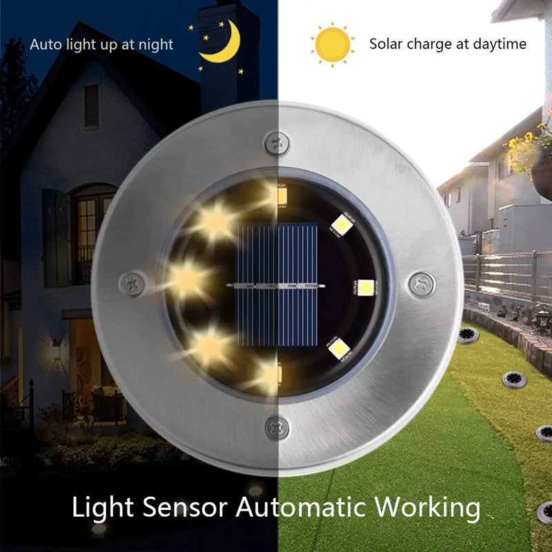 4Pcs Solar Power Disk Light 8LED Ground Lamp Light Spot Lamp for Outdoor Path Way Yard Garden Decking Lawn Waterproof - V.I.P Digital Presence