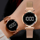 Luxury Digital Magnet Watches For Women Rose Gold Stainless Steel Dress LED Quartz Watch Female Clock Relogio Feminino Drop Ship - V.I.P Digital Presence