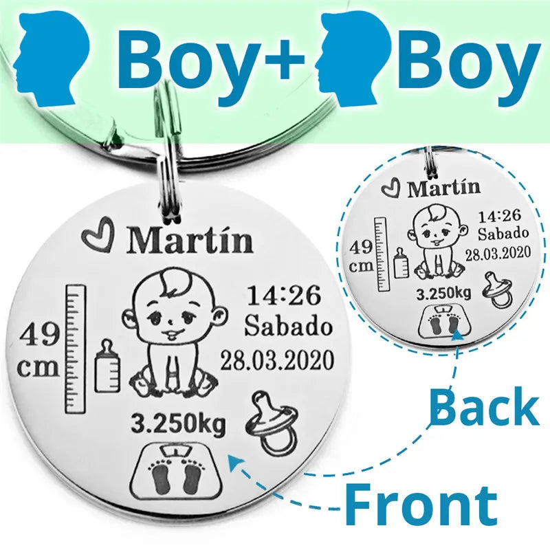 Lovely Personalized Baby Boys Girls Keychain  Name Birth Weight Height For Newborn Commemorate New Mom Dad Gift Keyring P026_C - V.I.P Digital Presence