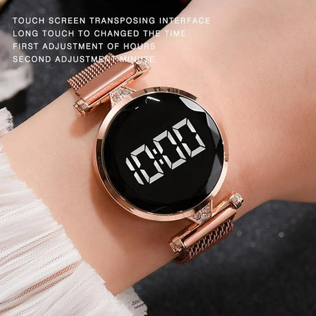 Luxury Digital Magnet Watches For Women Rose Gold Stainless Steel Dress LED Quartz Watch Female Clock Relogio Feminino Drop Ship - V.I.P Digital Presence